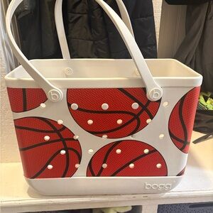 BOGG BAG Red and White Basketball Design Tote